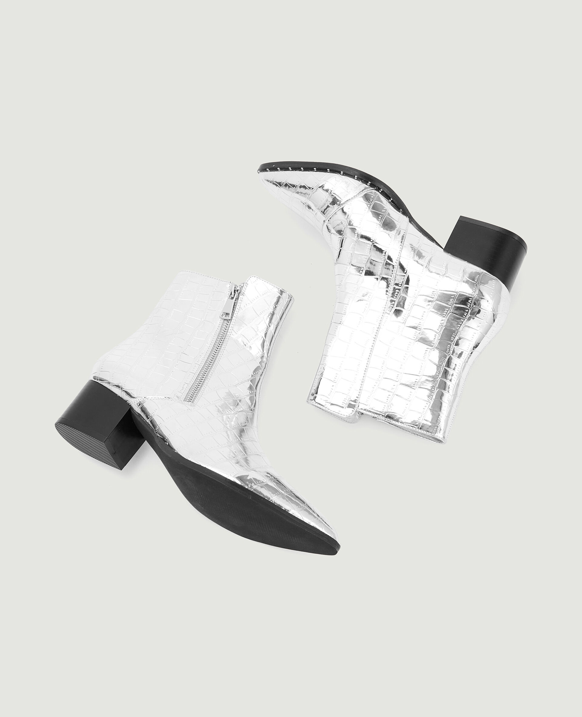 Boots santiags effet croco avec clous - Argenté