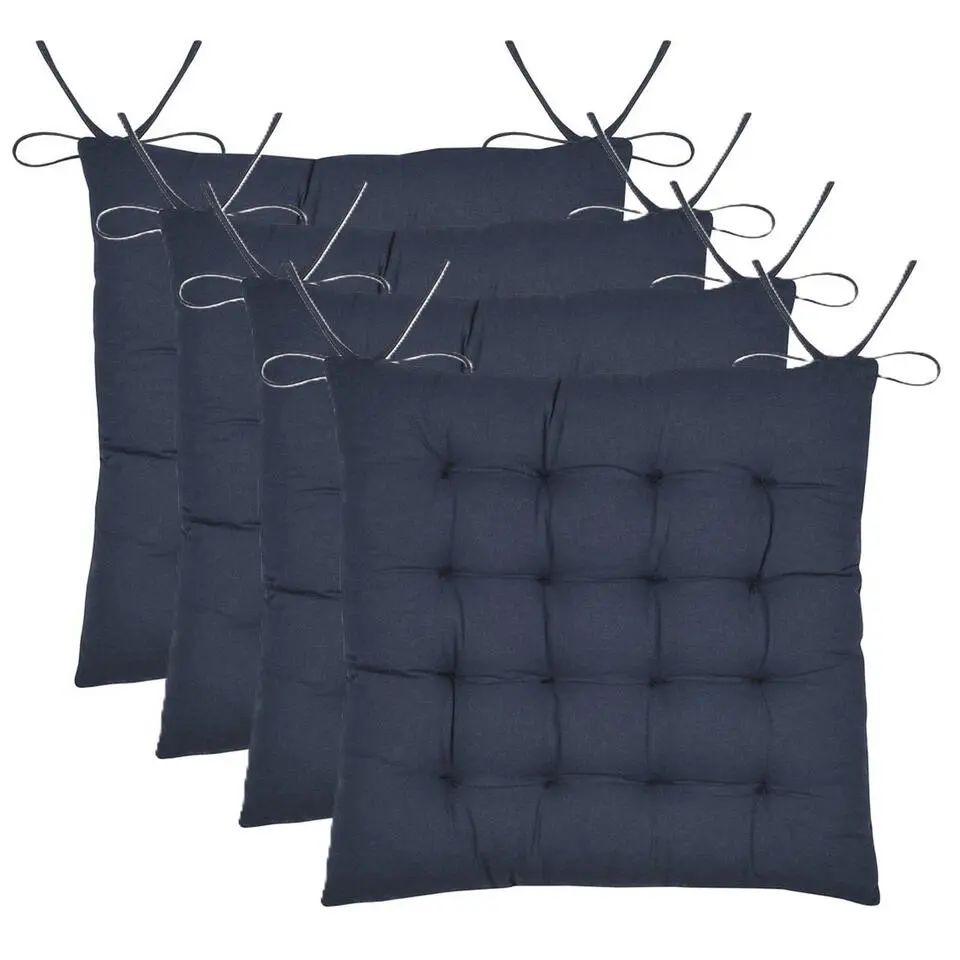 Stof Textile stoelkussen - donkerblauw - 38 x 38 x 4 cm