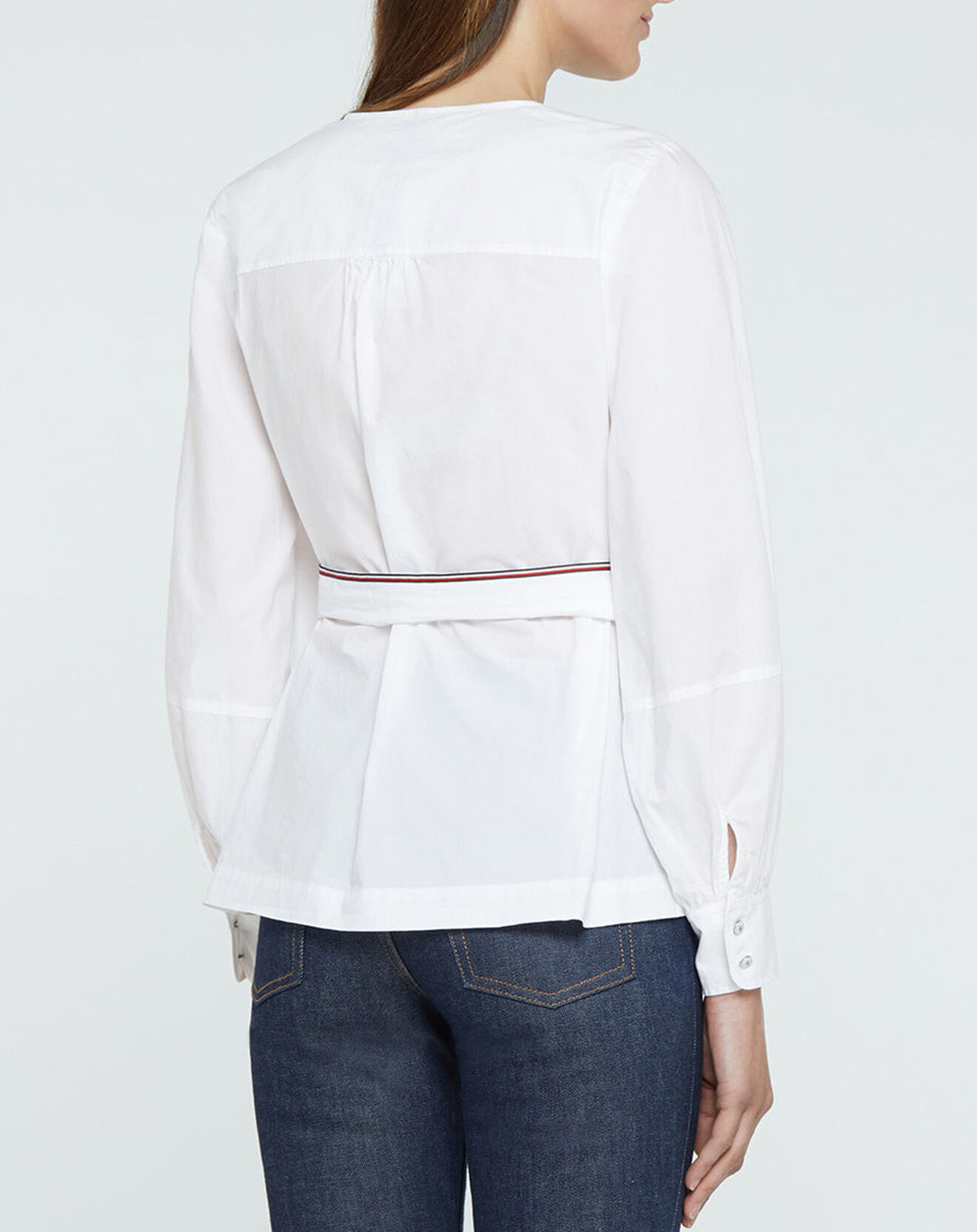 Tommy Hilfiger Blouse 100% Coton Bio Abo Stripe Wrap blanche