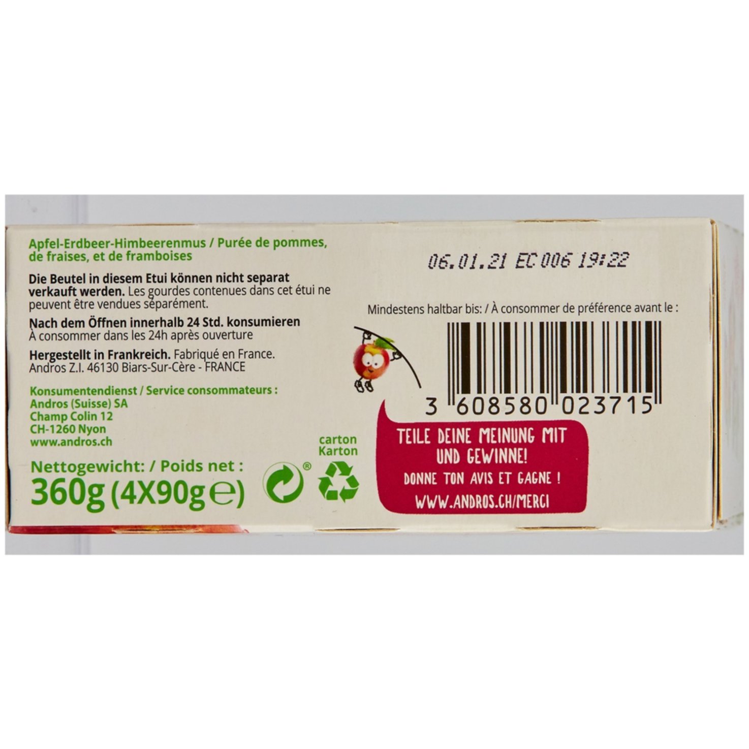 Andros Fruit Me Up Apfel rote Früchte 4x90g