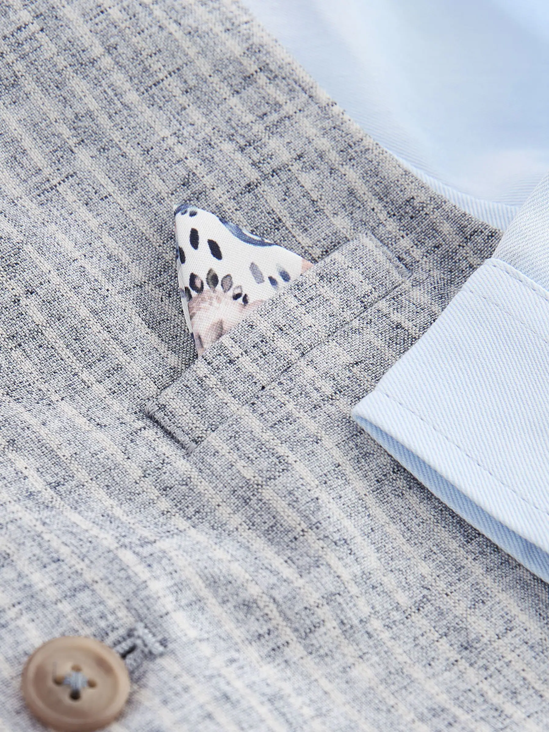 Blauw linnen met strepen - Set met gilet, overhemd en vlinderdas (3 mnd- 7 jr)