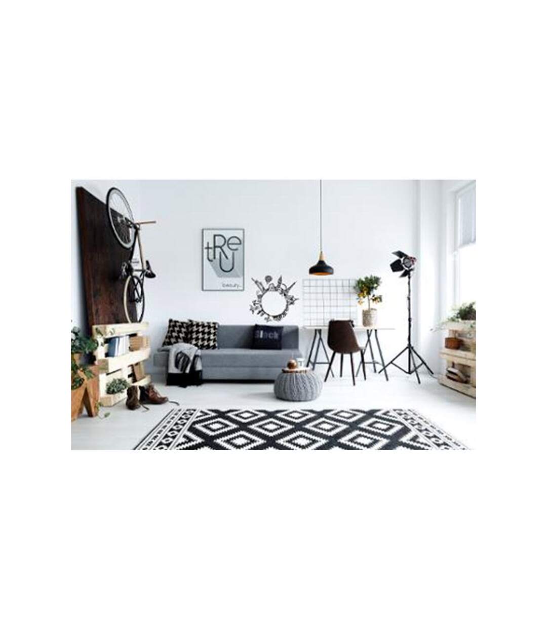 Sticker Plat Déco Monde 60cm Noir & Blanc