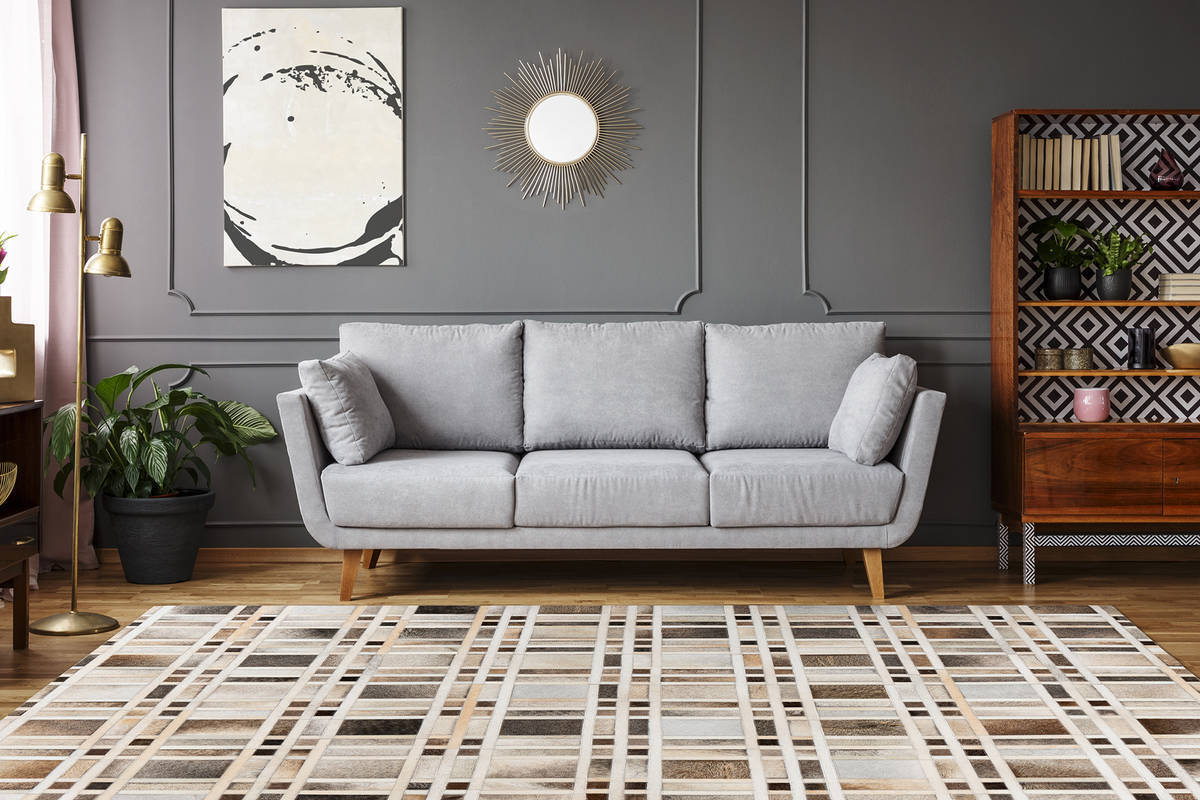 Lederteppich LAVIN 200 - grau-beige - Patchwork - 80x150 cm