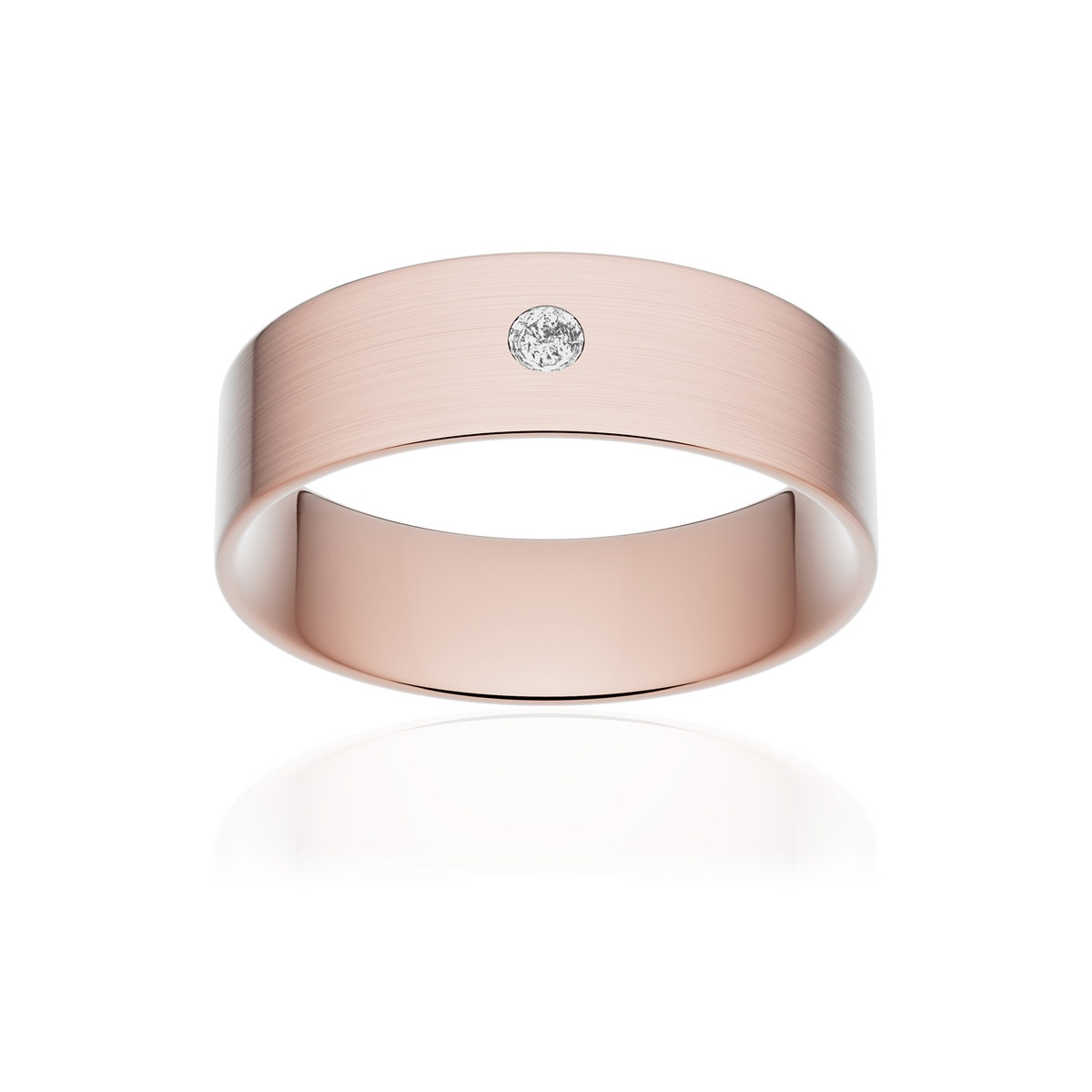Alliance or 750 rose brossé ruban plat confort 6mm diamant brillant