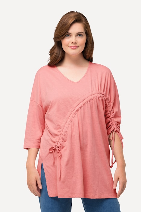 Shirt, Raffband, Rundhals, 3/4-Arm, Biobaumwolle