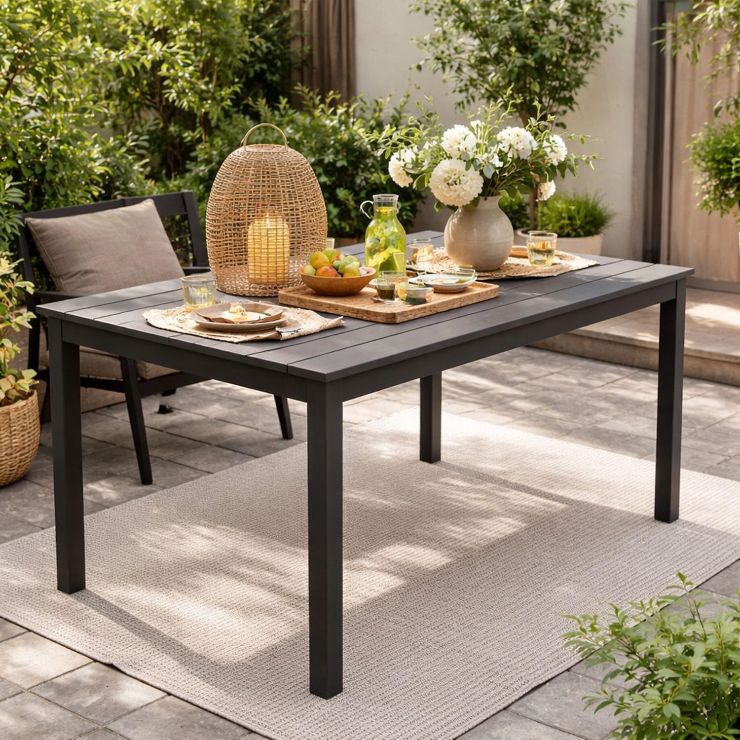 Mojawo Bistrotisch Kunststoff 138x80x72cm Anthrazit rechteckig Balkontisch Gartentisch Terrassentisch Outdoortisch Campingtisch