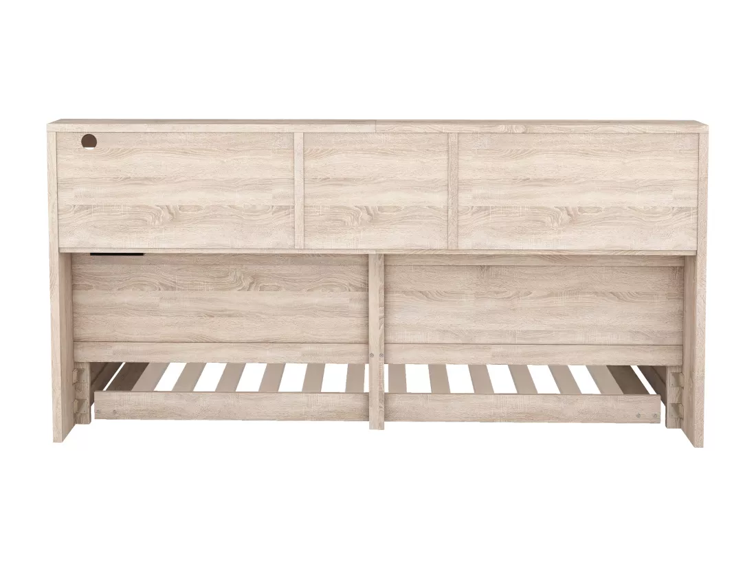 Lit banquette 90x200cm avec un lit gigogne 90x190cm - chevet de rangment avec LED et prises - Natruel
