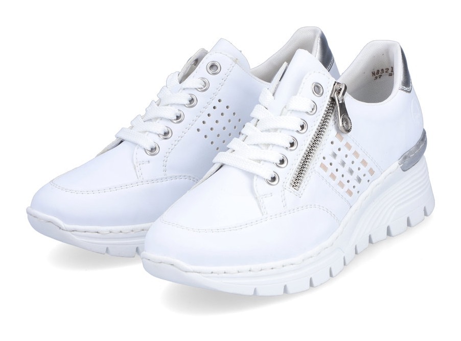 Rieker Wedgesneaker  mit seitlichen Flechtdurchzügen, Freizeitschuh, Halbschuh, Schnürschuh