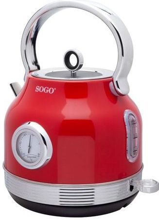 SOGO Retro Waterkoker Snoerloos RVS - 1.8 Liter - Met Thermometer - 2200W - Rood