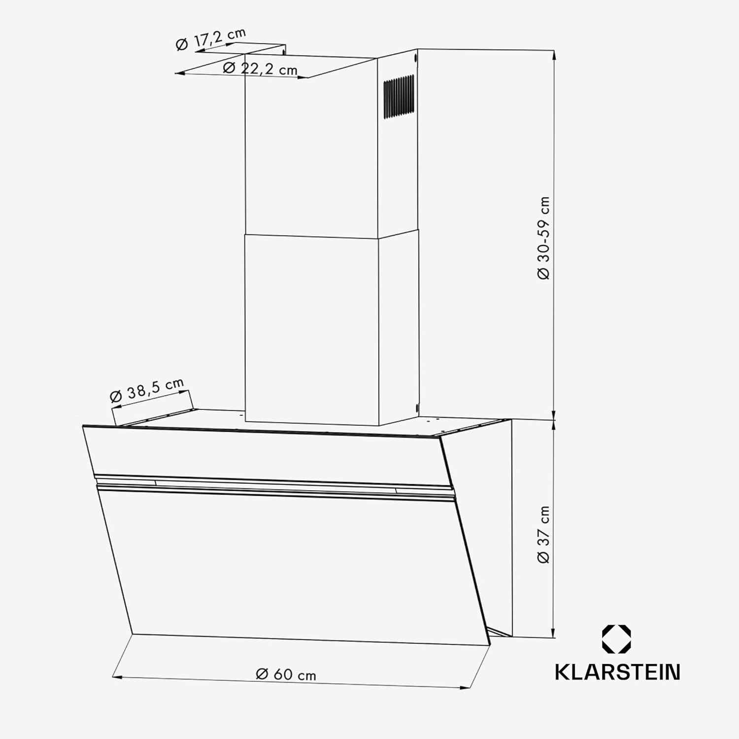 Klarstein Alina Dunstabzugshaube - 60cm Kopffreihaube, 520 m³/h Luftstrom, A++ Energieeffizienz, LED-Beleuchtung, Touch Control, Umluft & Abluft, Weiß