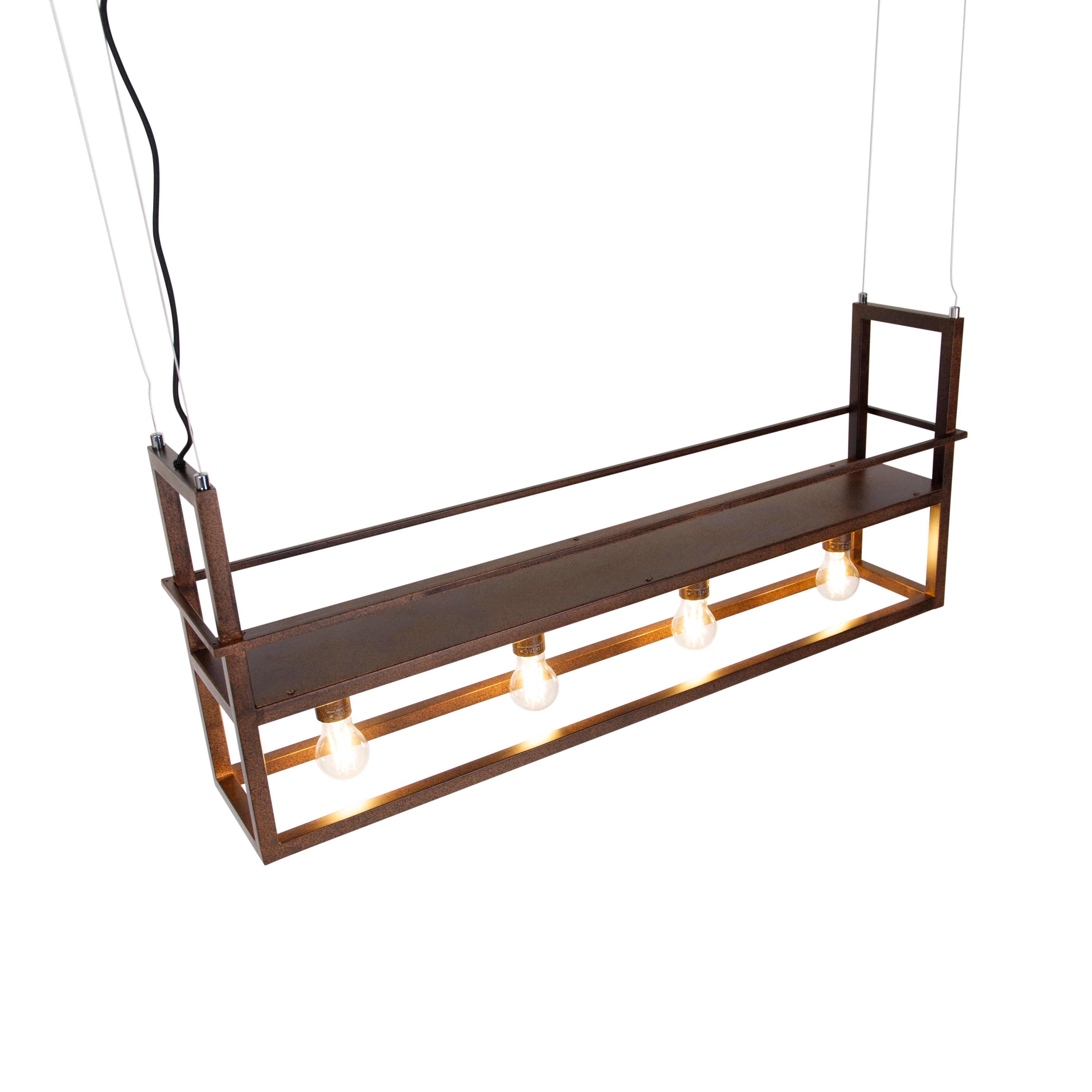Industriële hanglamp roestbruin met rek 4-lichts - Cage Rack