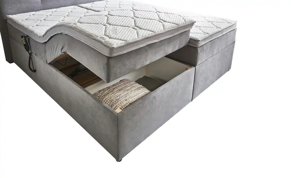 Boxbett elektrisch mit Stauraum Hellgrau 180 cm