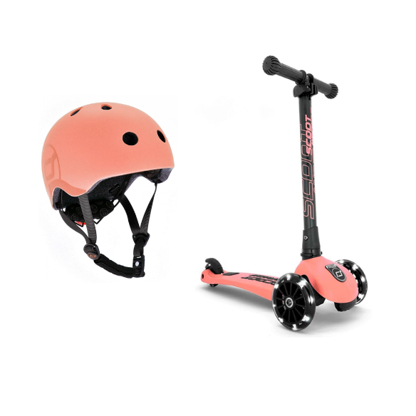 Scoot & Ride - Highwaykick 3 LED + Børnehjelm S-M - Peach (Bundle).