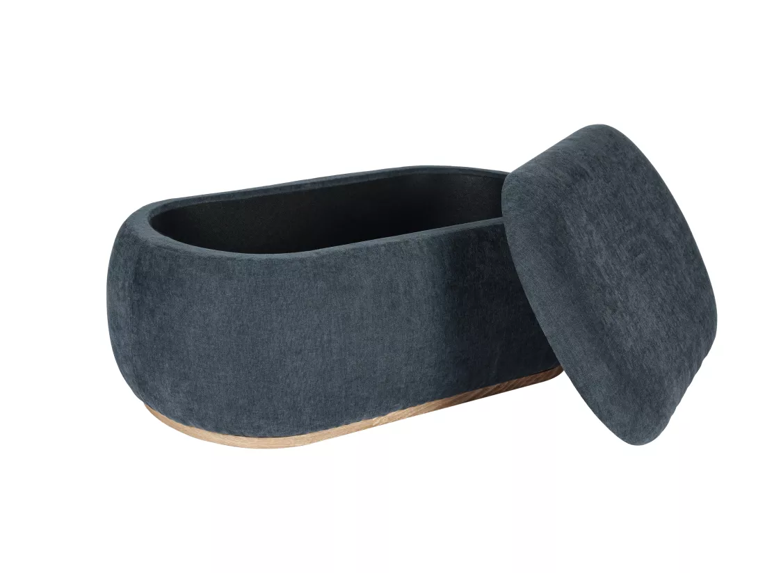 Pouf coffre de rangement en tissu texturé bleu MOPILO