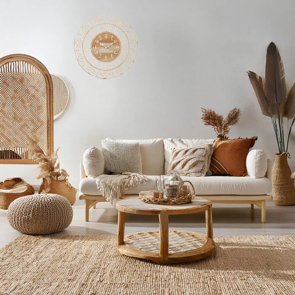 Ostaria Wandklok/muur klok - Ibiza stijl - D50 cm - naturel