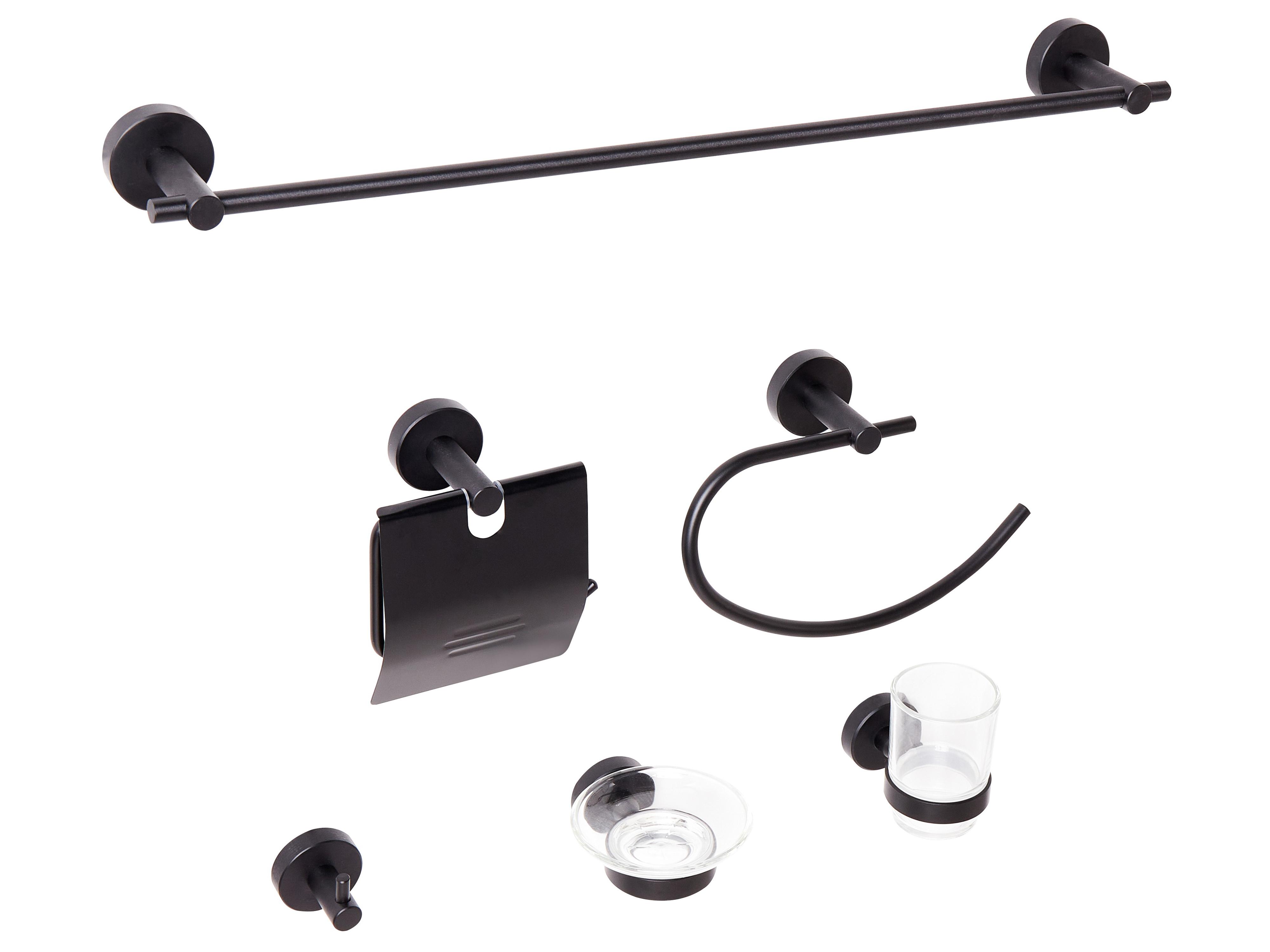 6-delige badkamer hardware set ZARUMA met handdoekstangen en -haken Zwart