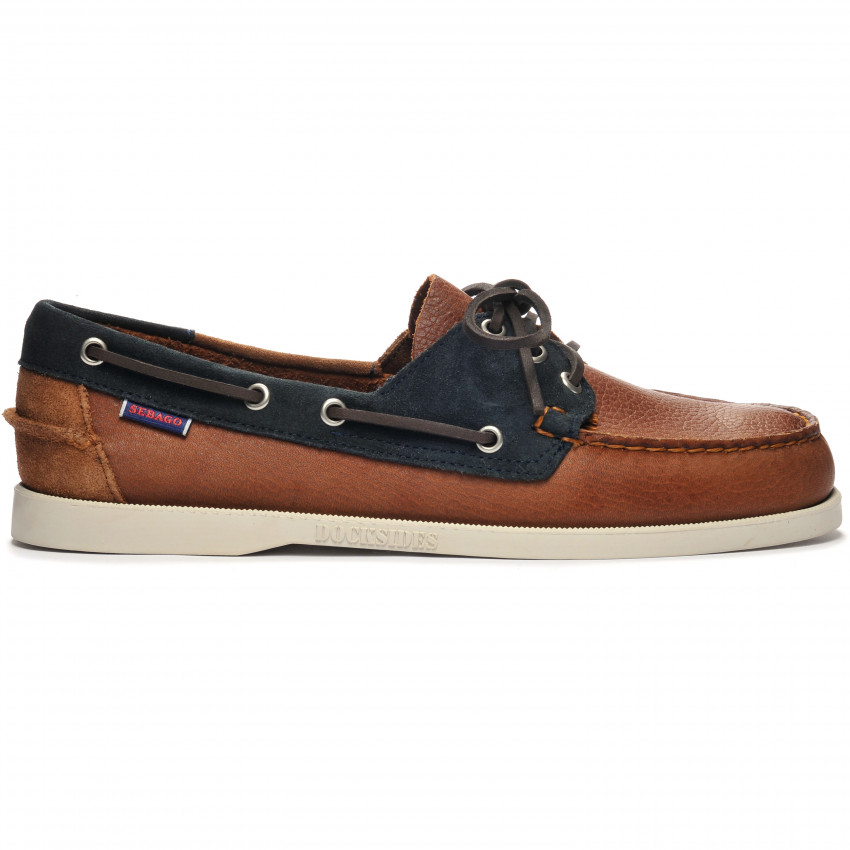 DOCKSIDES PORTLAND THREE EYES LEA SUEDE Blue Navy-Cognac-DkBr-Chaussures bateau pour homme en cuir
