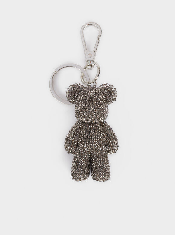 Chaveiro de urso com strass - Prateado
