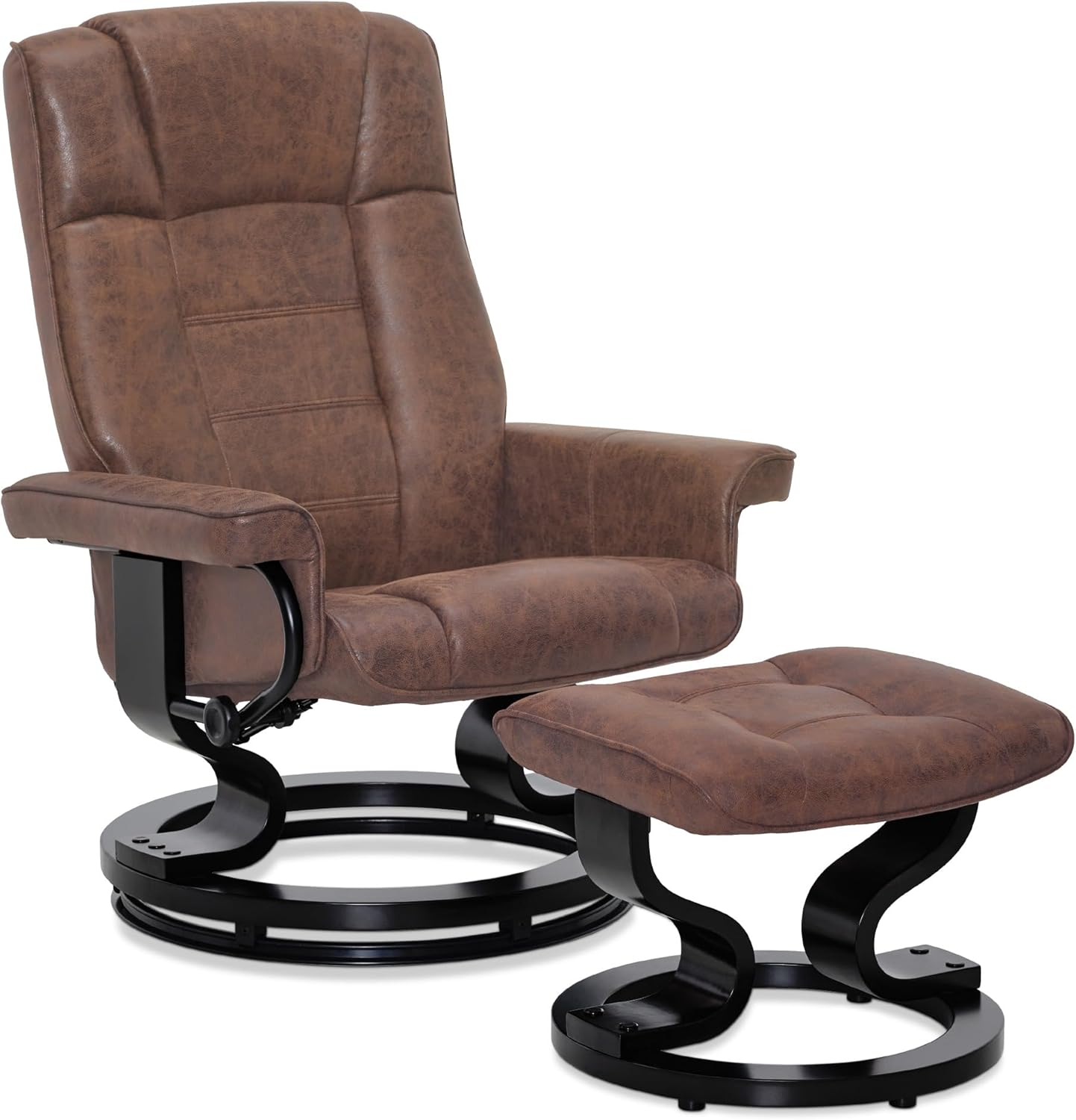 M MCombo Relaxsessel mit Hocker, 360° drehbarer Fernsehsessel mit Liegefunktion, bis 120 Kg belastbarer TV-Sessel, moderner Ruhesessel für Wohnzimmer, 9019 (Mikrofaser, Braun)