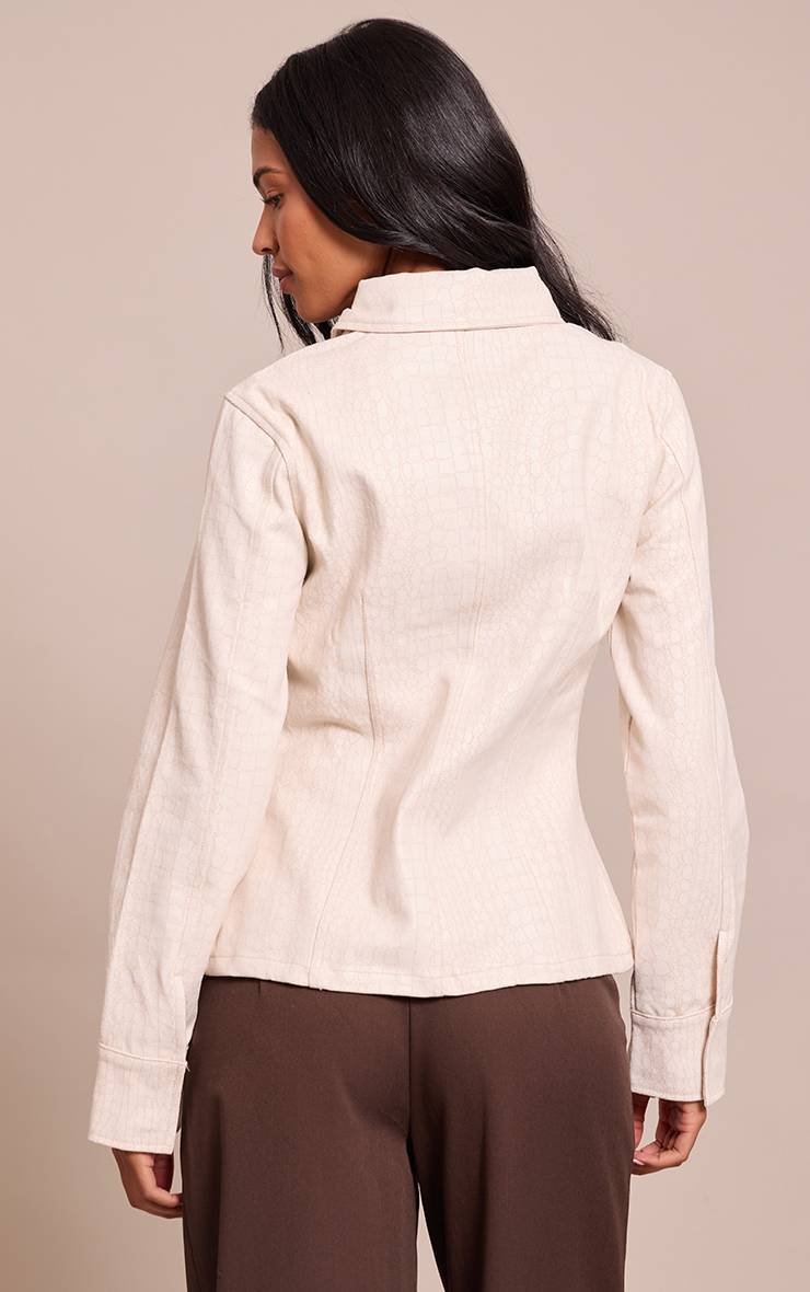 Crème Chemise En Denim Enduit Imprimé Synthétique Cintré Coupe Tall
