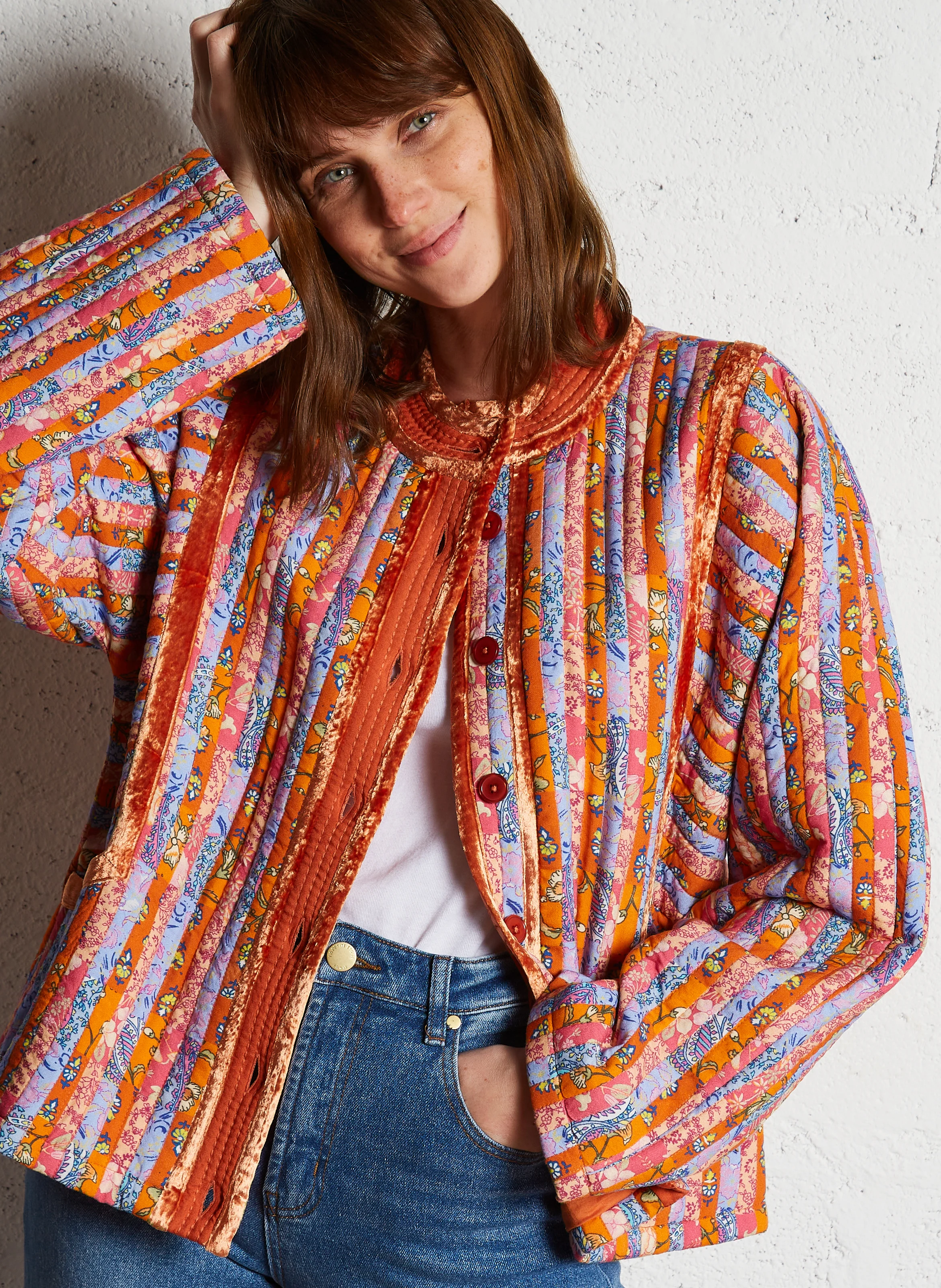 YOGI - Veste col rond imprimée en coton | Multicolore