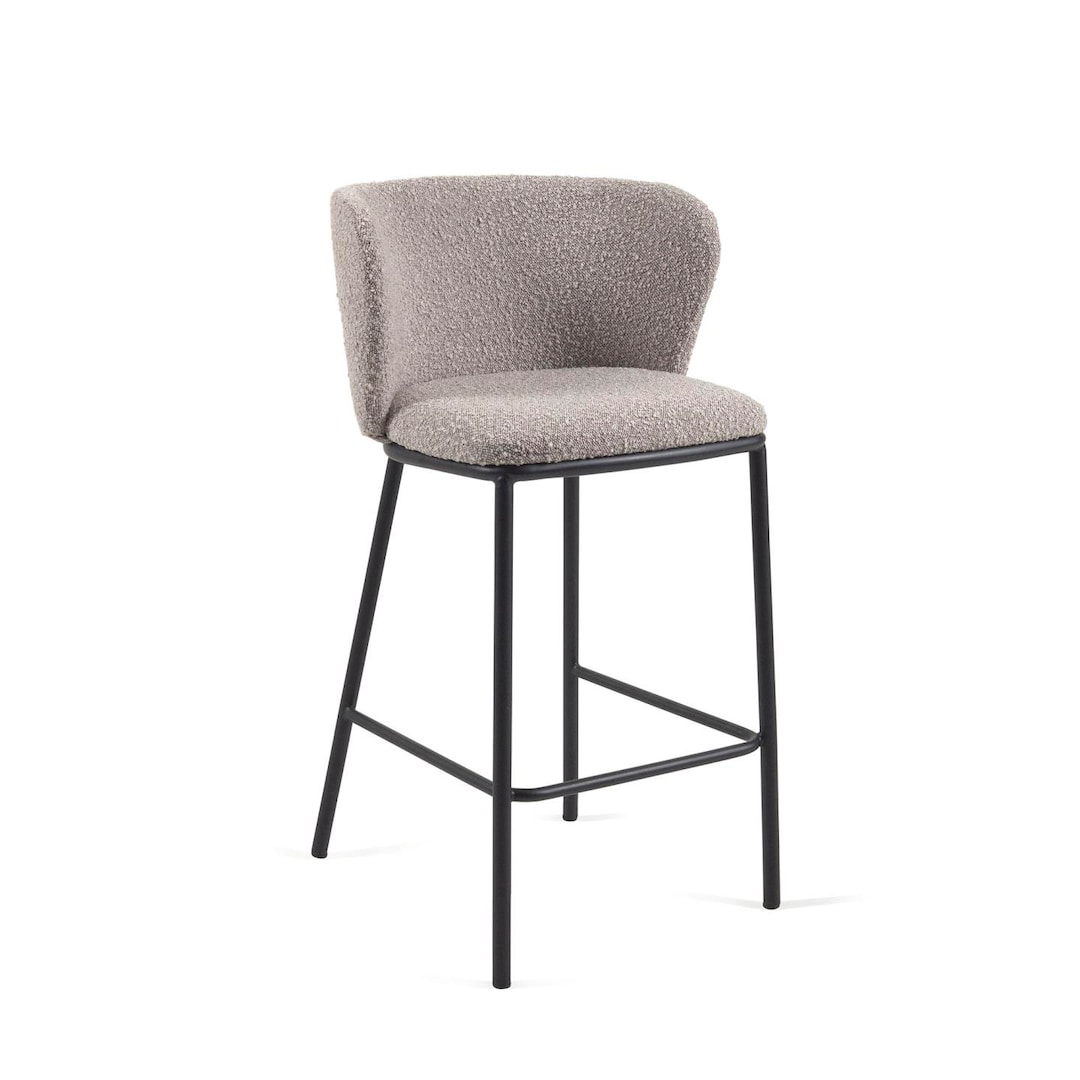 Kave Home Barhocker CISELIA Bouclé hellgrau/Metall schwarz