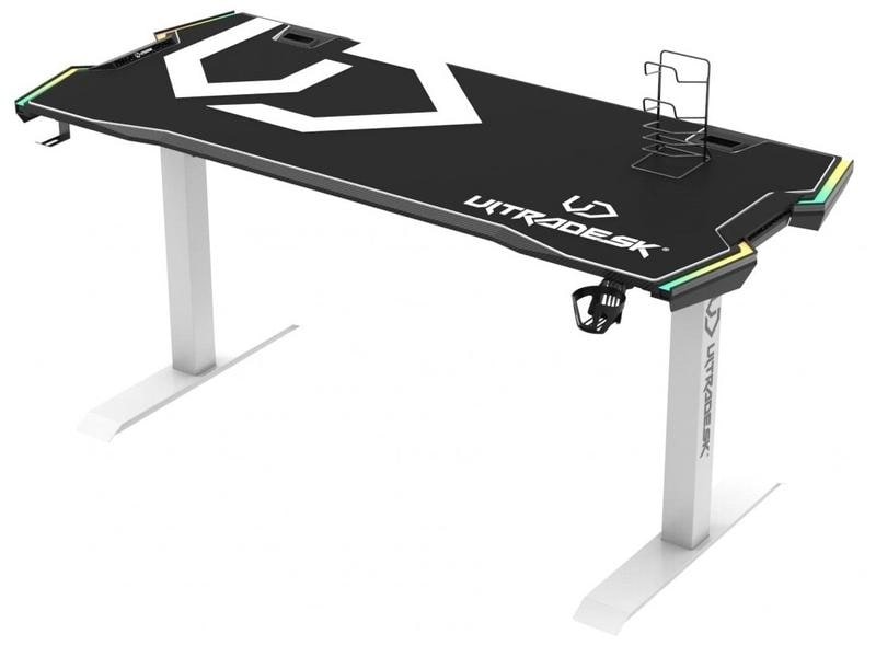 Ultradesk Gaming Tisch Force Weiss Gaming-Tisch mit RGB-LED-PRISMATIC Beleuchtung