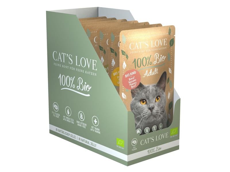 Cat's Love Nassfutter BIO Adult Multipack, 6 x 100 g BIO Alleinfuttermittel für ausgewachsene Katzen