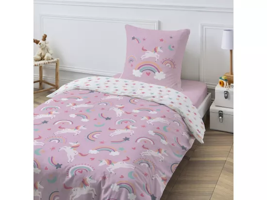 Parure de lit enfant réversible Licorne 140x200cm