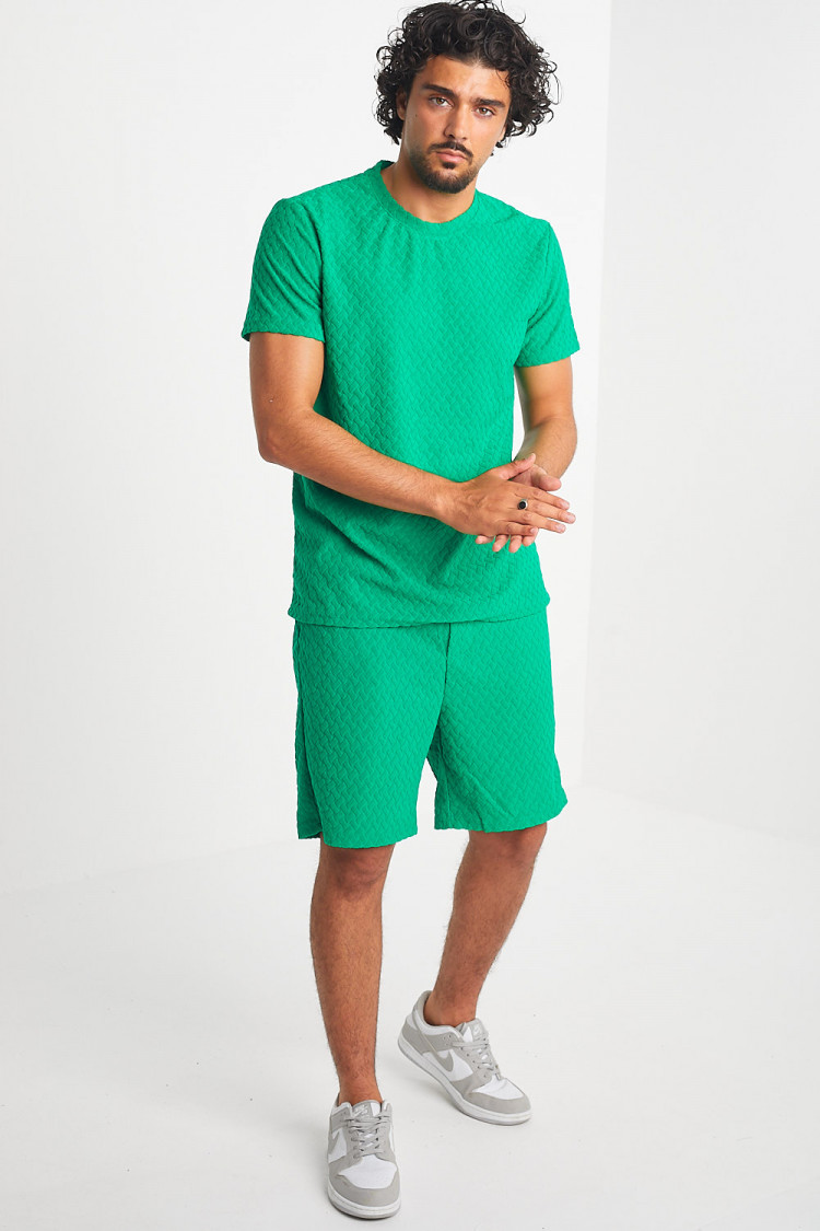 Ensemble 2 pièces t-shirt + short vert texturé