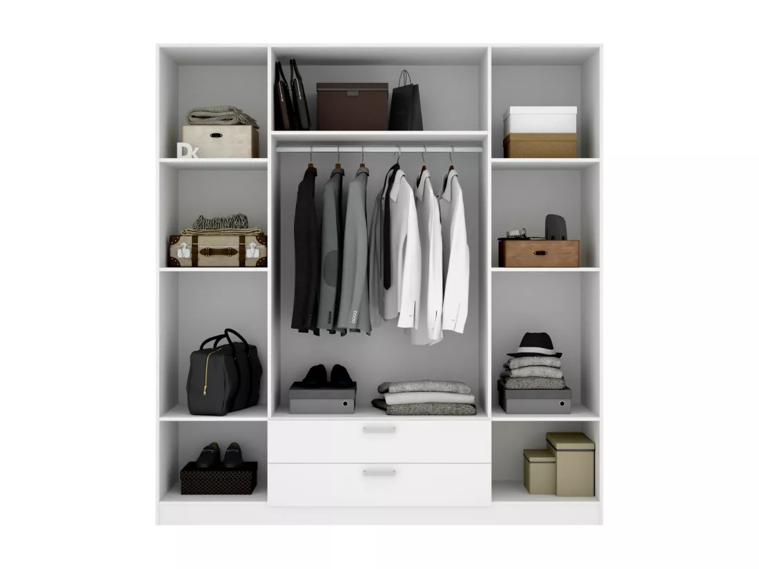 Grande Garde-robe Drah, Meubles de chambre, Penderie de plain-pied, Placard à vêtements, 200x52 h215 cm, Blanc
