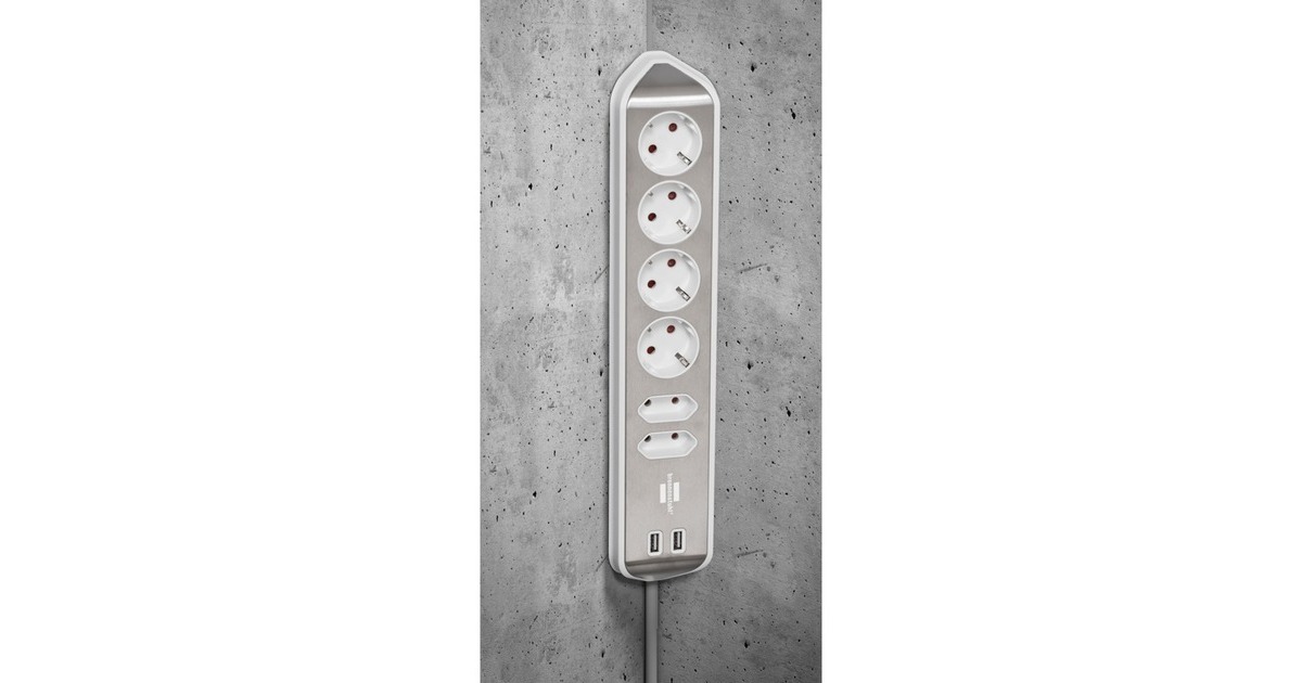 BrennenstuhlEstilo hoekstopcontact 4-voudig met USB-oplaadfunctie stekkerdoos  (Wit/roestvrij staal)