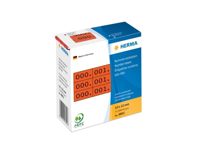 HERMA - Sort, rød - 10 x 22 mm 3000 etikette(r) (1000 ark x 3) selvklæbende nummermærkater