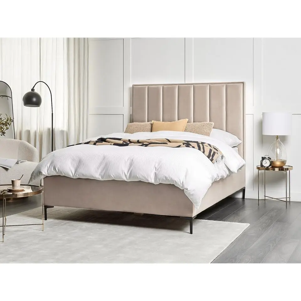 SEZANNE - Bed met opbergruimte - Taupe - 180 x 200 cm - Fluweel