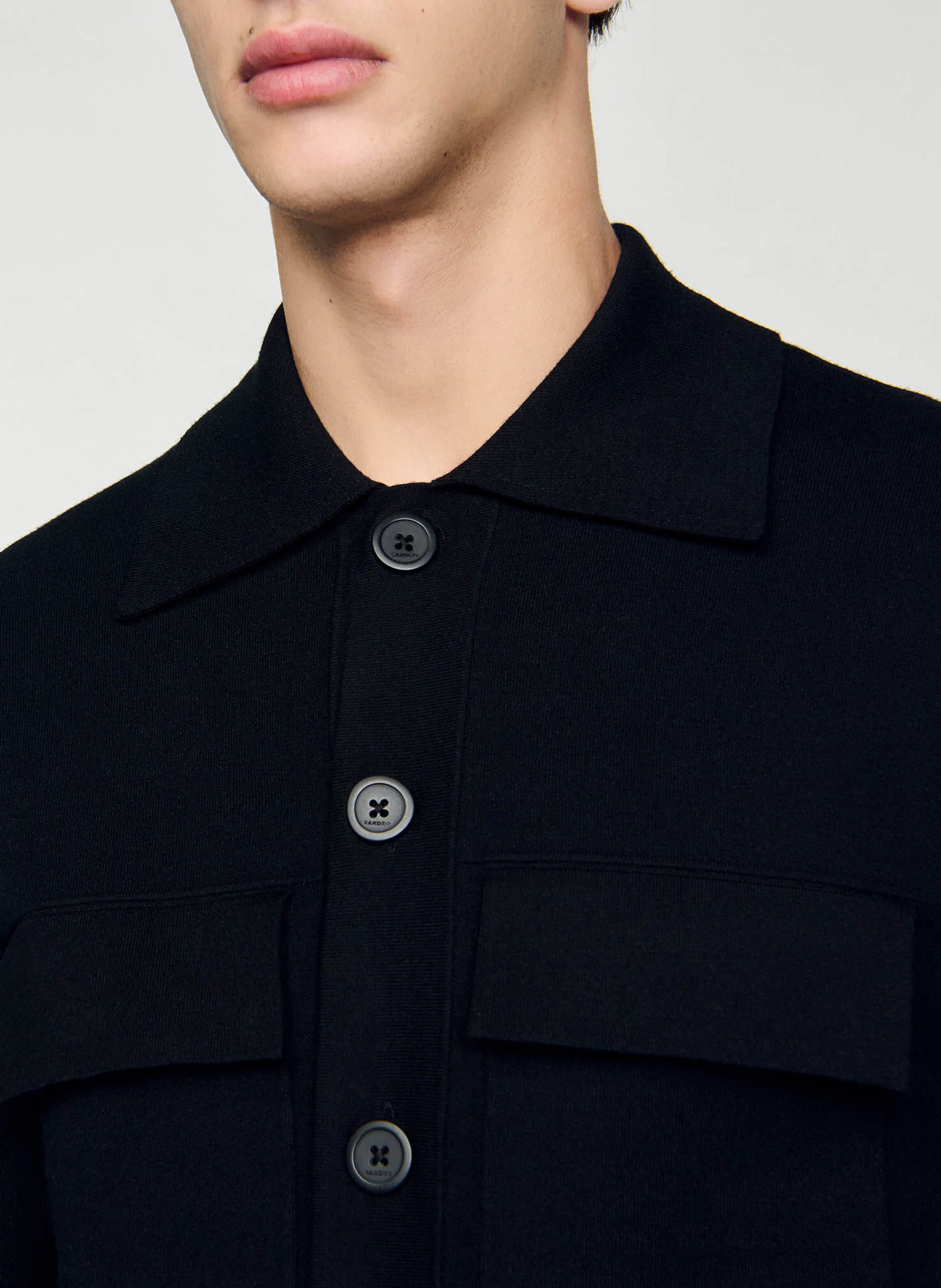 Blouson droit en maille| Noir