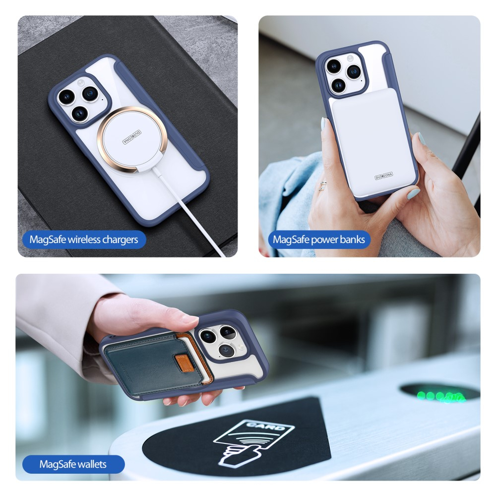 iPhone 15 Pro MagSafe Hybrid Leder Tasche   Kunststoff Rückseite - Blau / Transparent