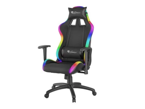 Genesis Trit 500 RGB - Stol - ergonomisk - lænestol - armstøtter - T-formet - vippe - drejeled - tekstil, PU syntetisk læder - sort