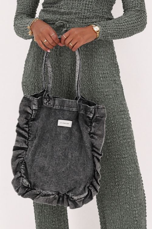 Grijze denim shopper met ruffles