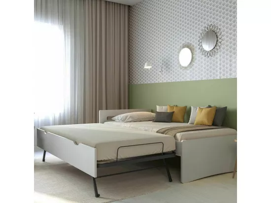Pack lit gigogne avec matelas 90x190 cm bois massif blanc LEO