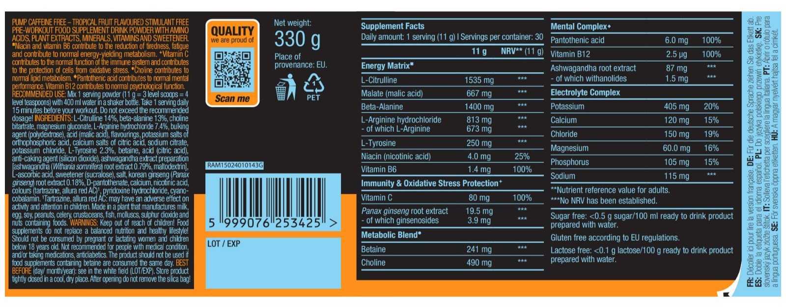 Biotech USA Pump sem cafeína 330g
