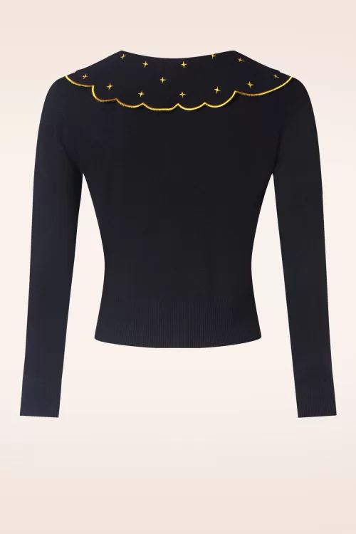 Vixen Midnight mushroom embroidery cardigan in zwart
