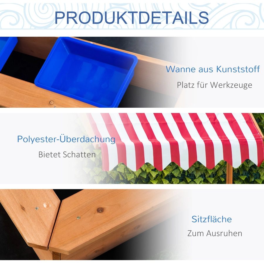Outsunny Sandkasten mit höhenverstellbarem Dach gelb
