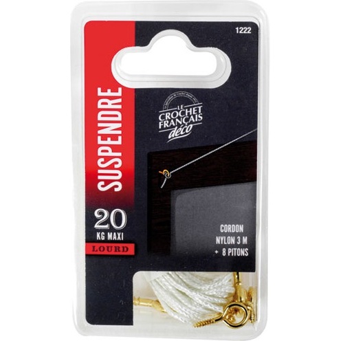 Cordon de suspension - pour tableau - L : 3 m - 8 pitons