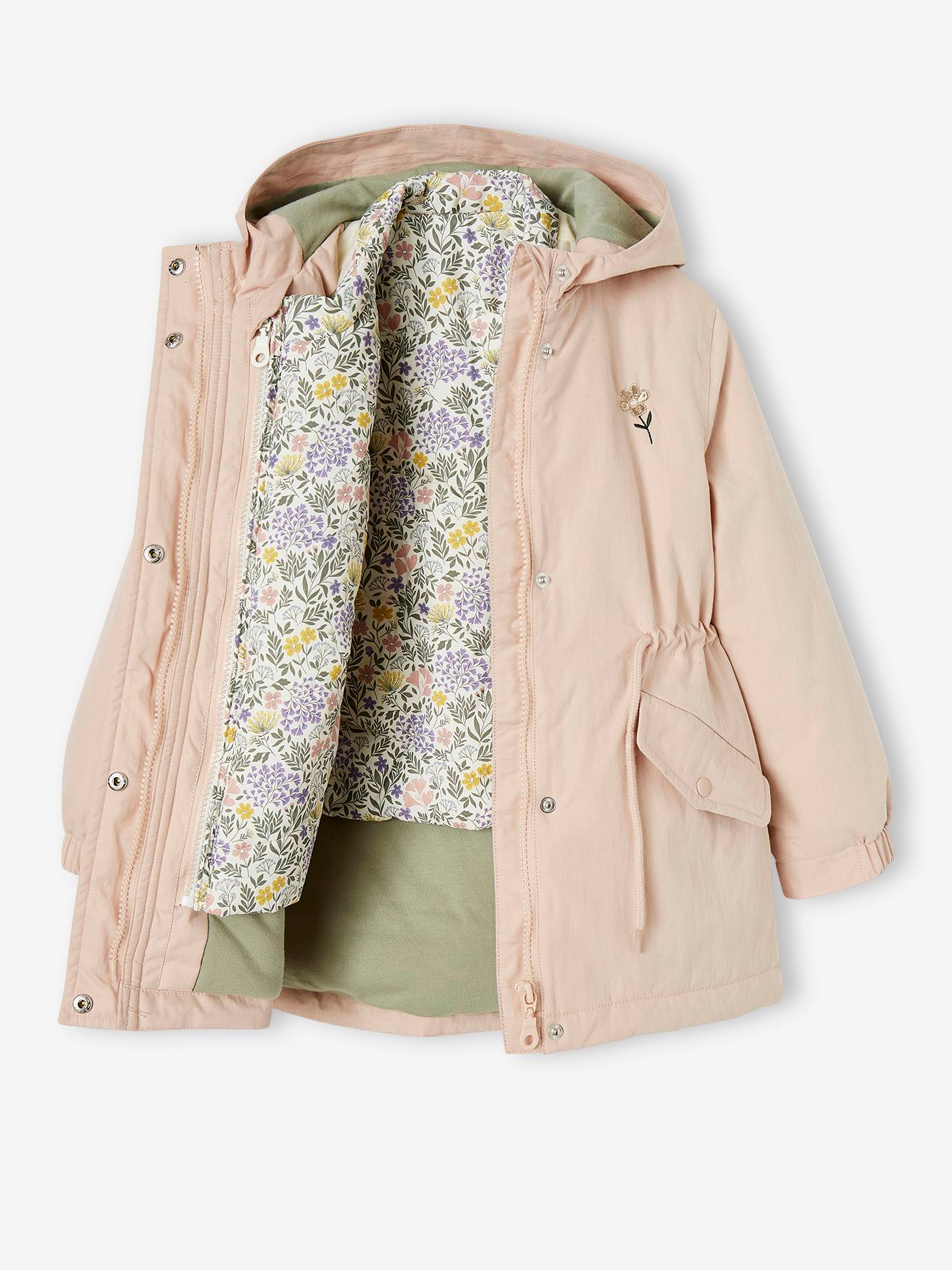 Parka 3 em 1 para meninas, ideal para meia-estação, rosa-maquiagem.
