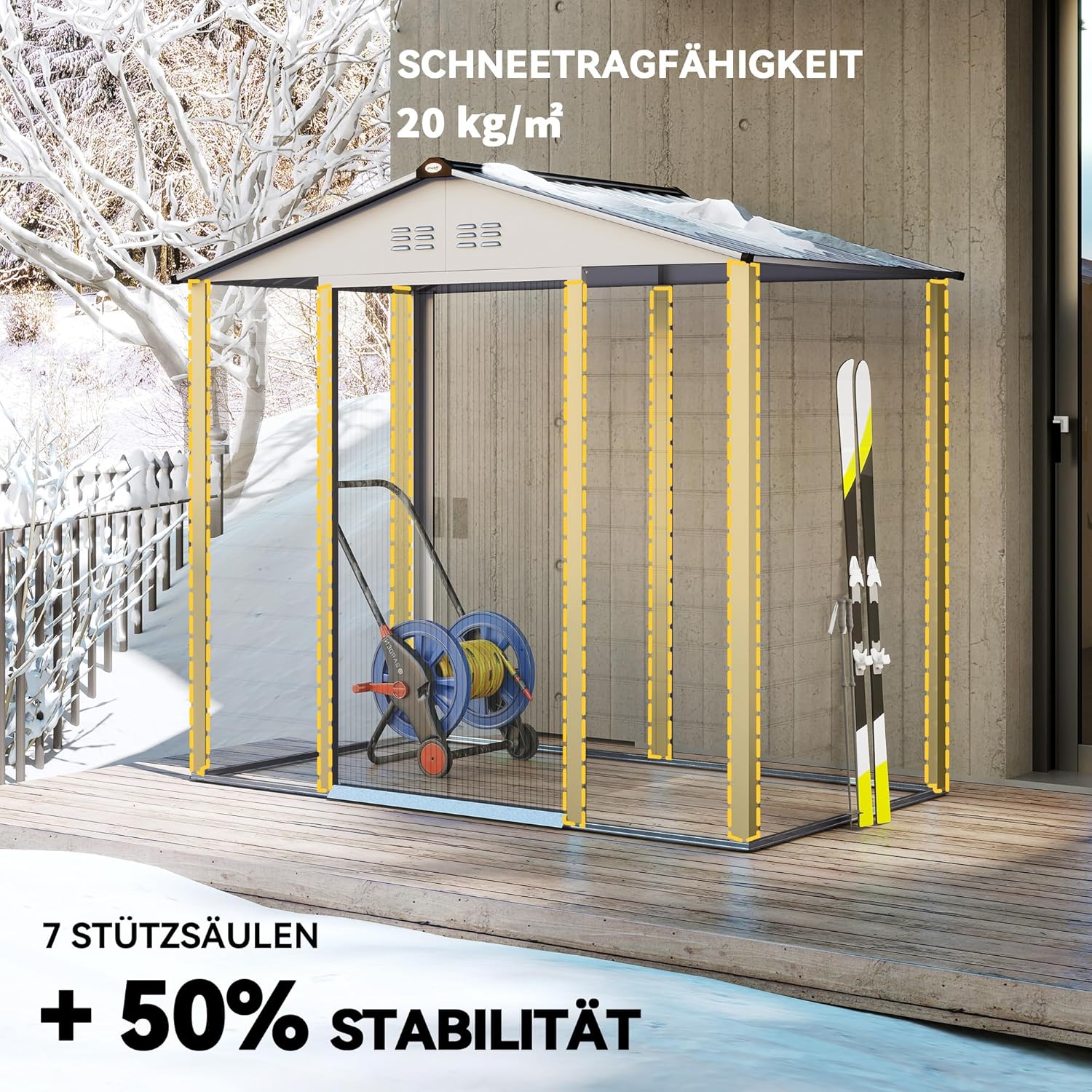 Outsunny Verzinkter Stahl Gerätehaus 2,43㎡ 213x131x192cm Einfach Montage Geräteschuppen mit Satteldach, Abschließbarer Schiebetür, wetterfest Gartenhaus, Outdoor Garten Schuppen für Außenbereich, Grau