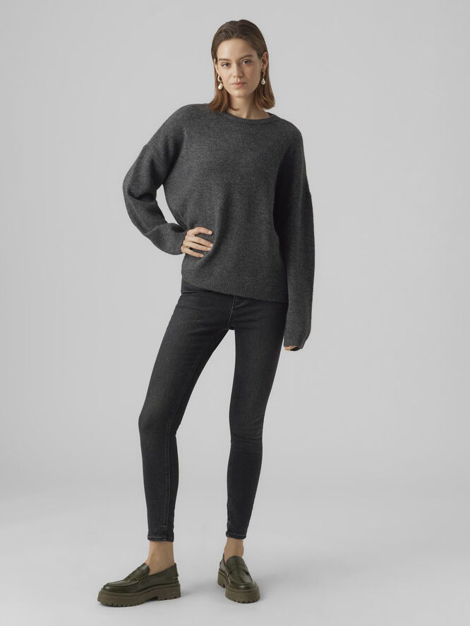Vero Moda VMGEMMA LS O-NECK KNIT VMA NOOS Dark grey melange