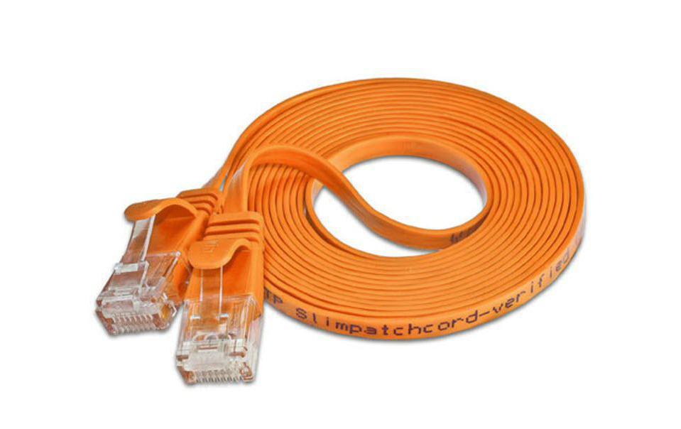 Slimpatchkabel RJ-45 - RJ-45, Cat 6, UTP, 0.1 m, OrangeUnscreened/Unshielded Twisted-Pair-Kabel (UTP) mit Klinkenschutz