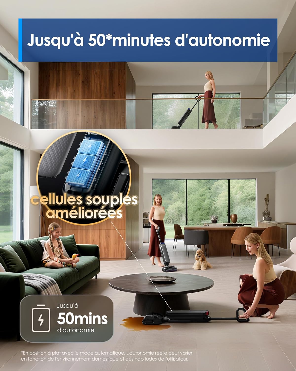 Tineco Floor One S7 Artist Aspirateur Laveur, Aspirateur Balai sans Fil, Aspiration Puissante 22 kPa, Nettoyage Deux Bords, 50 Min d'autonomie, s'aplatit à 180°, Flashdry à 85°C, Anti-Tangle-Design