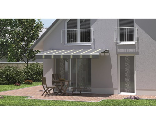 SOLUNA knikarmzonnescherm Trend 2,5x2 Stoffen design D417 Frame zilver geanodiseerd incl. motor, wandschakelaar en noodhandzwengel
