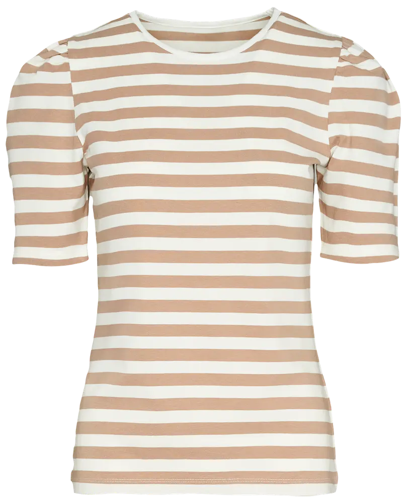 T-shirt Stribet - Hvid/sand